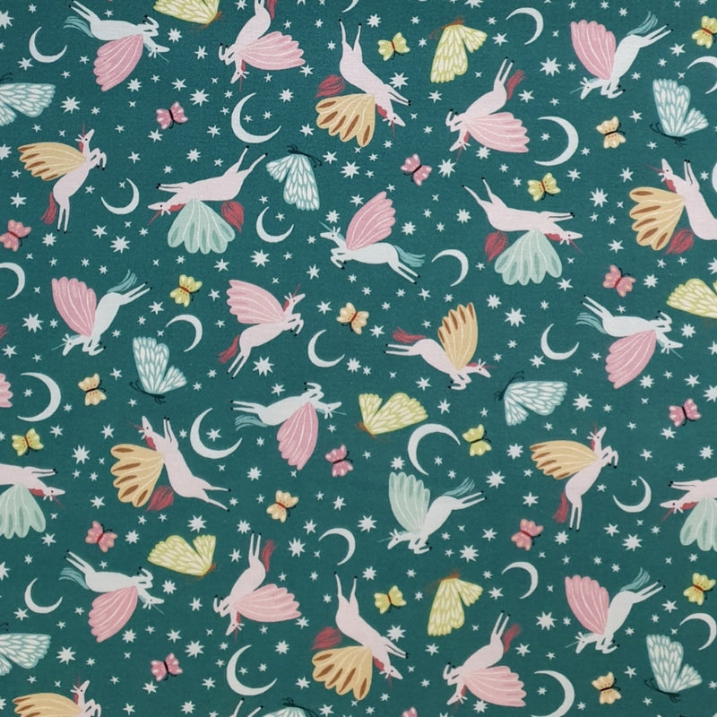 CRAFT COTTON - Mystical Kingdom – Unicorns and Butterflies – Teal