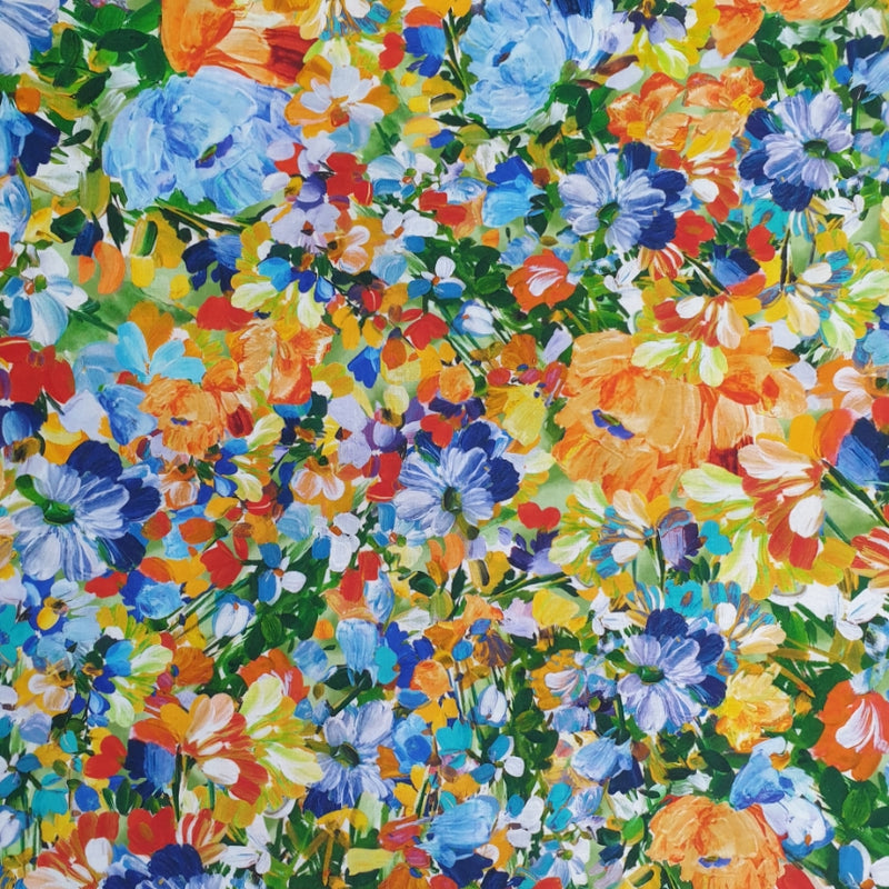 CRAFT COTTON - Painterly Petals – Meadow Orange Blue